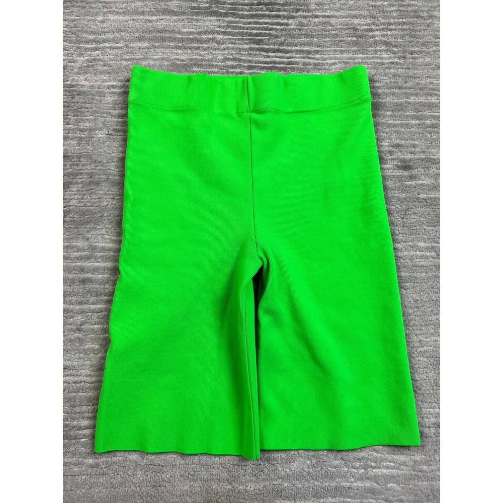 Zara Biker Shorts Womens Medium Neon Green Ribbed Knit High Waisted Athletic
